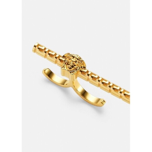 Versace Jewelry - Versace Medusa Greca Engraved Gold Tone Double Ring Size XL NWT $450